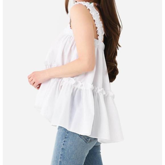 NEW BROGGER flowy olive top in white - Picture 2 of 4